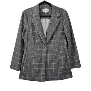 Calvin Klein Plaid Tailored Gray & White Single Button Blazer Jacket